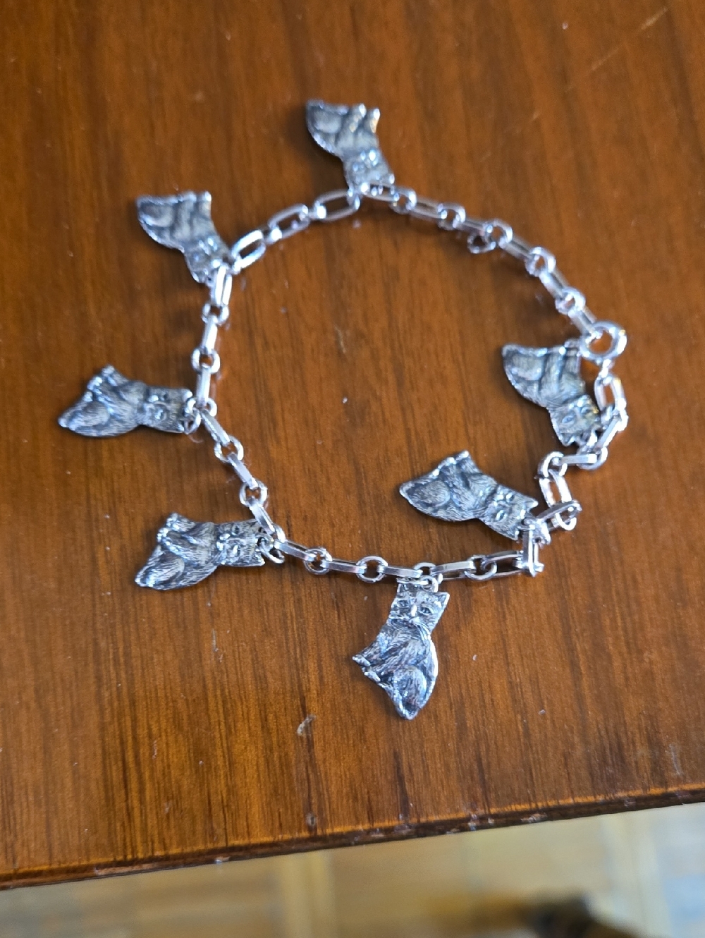 Vintage Sterling Silver Cat Charm Chain Bracelet - Women's Jewelry